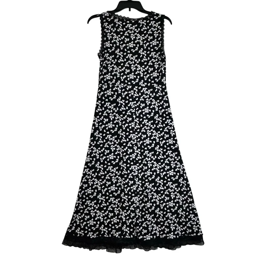 Michael Kors MK Black Lace Trim Sleeveless Dress White Heart Pattern Size Small